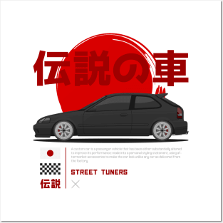 Midnight Racer Black EK 9 JDM Posters and Art